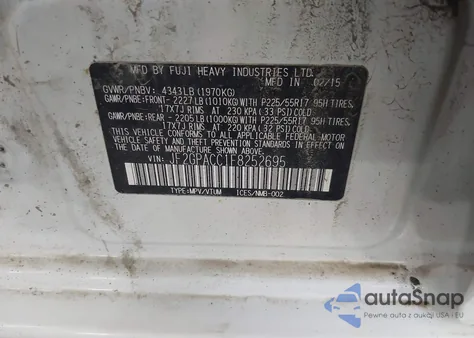 2015 Subaru Xv Crosstrek 2.0I Premium z USA, uszkodzony, nr VIN JF2GPACC1F8252695